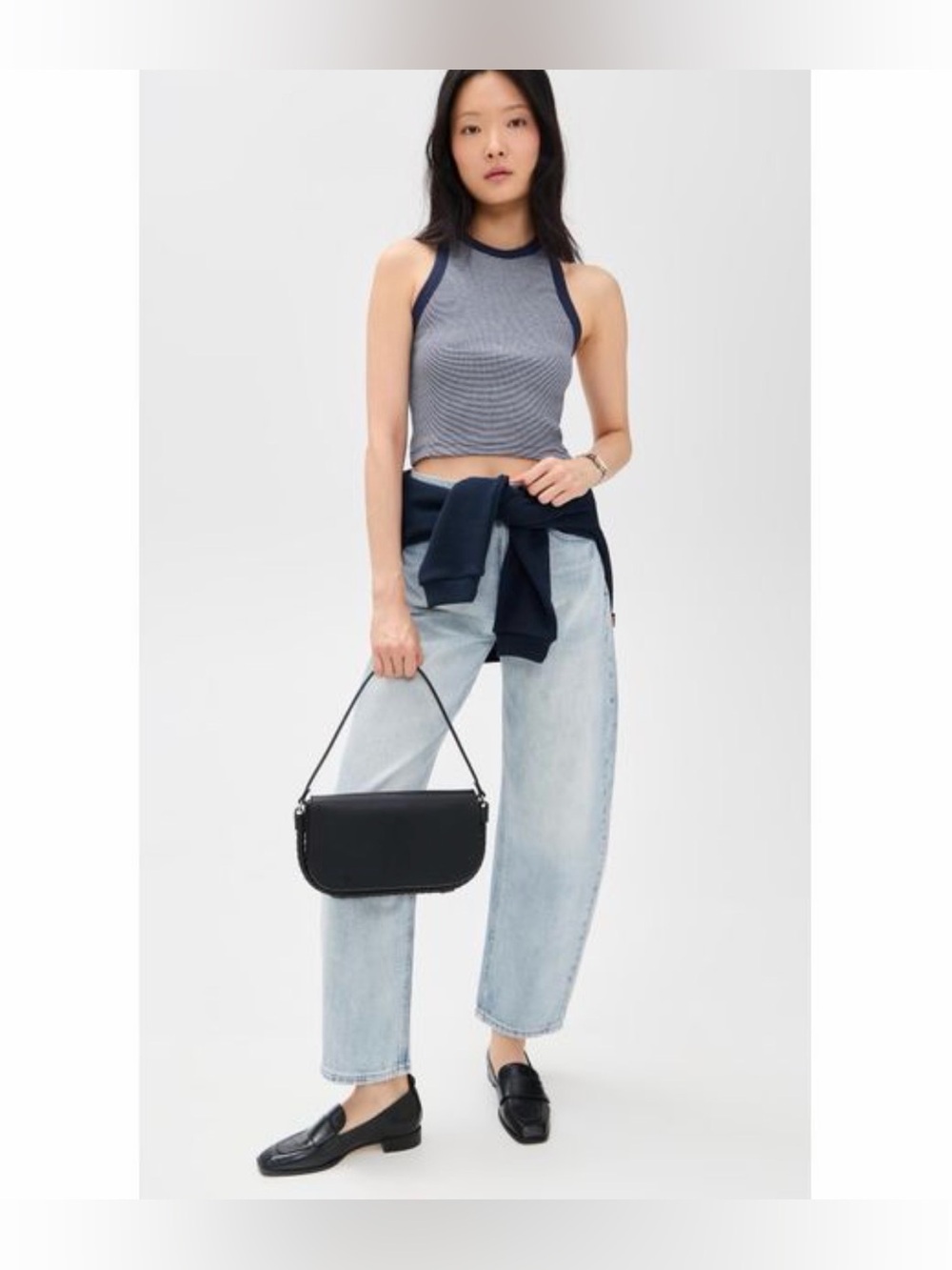 Sold Out NYC cropped not so basic tank navy stripe size S